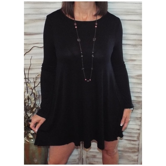 🍁Tunic Dress Round Neck Dolman Sleeve Black 1018 - Picture 8 of 8